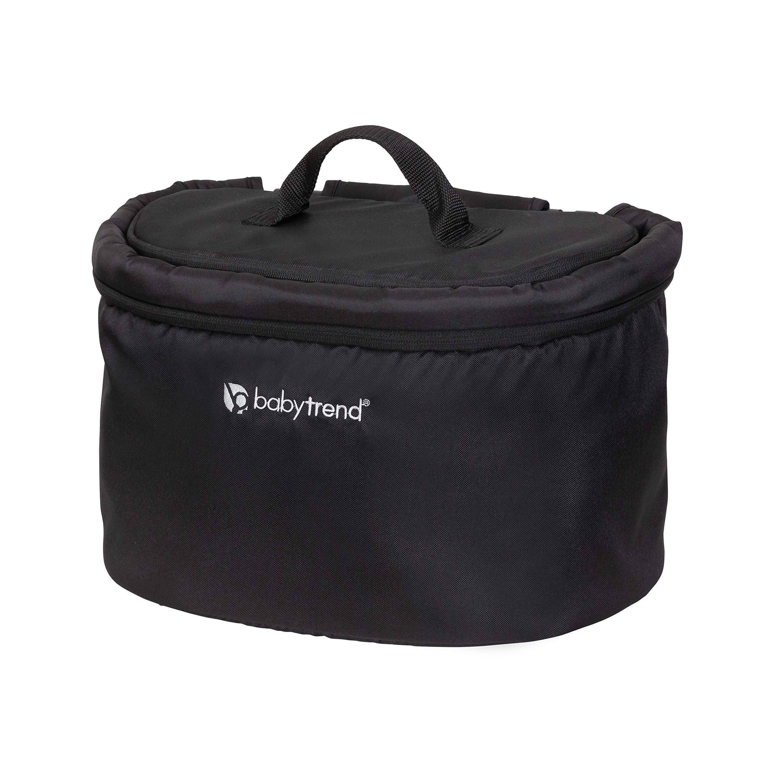 Baby Trend Stroller Wagon Deluxe Storage Basket open, showing organized space for toys and snacks.