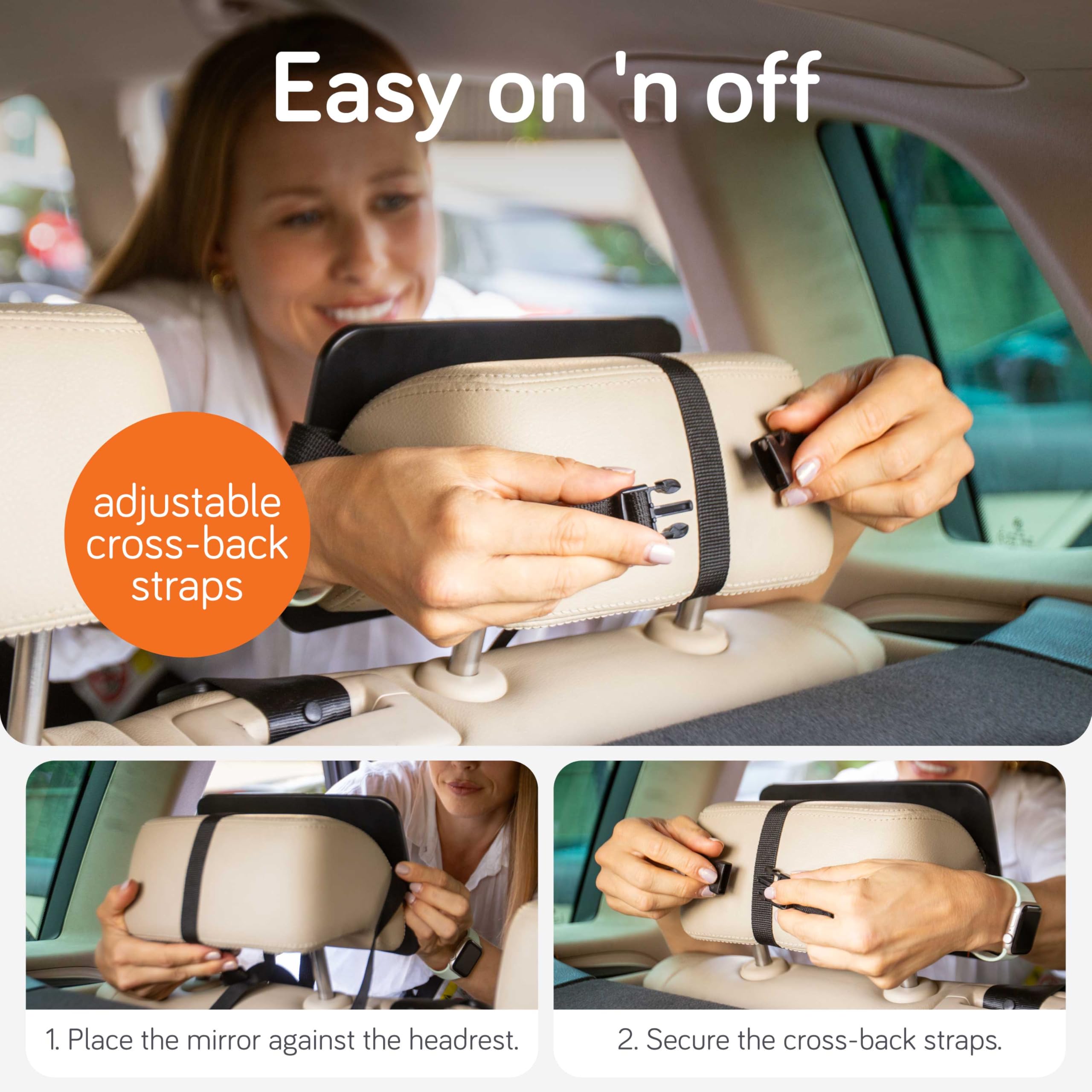 Baby Uma Baby Car Mirror secure strap design stays put on bumpy roads
