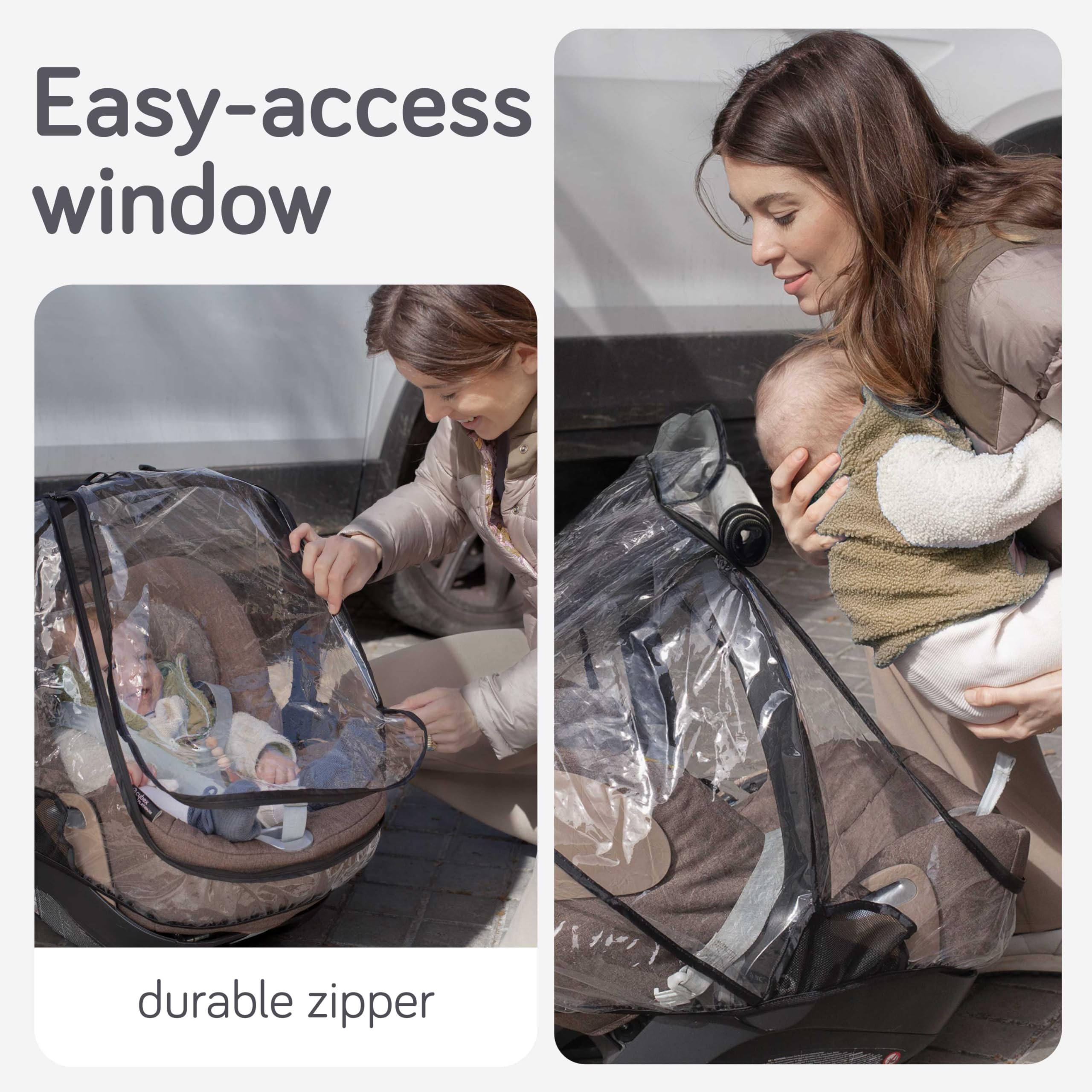 Baby Uma universal-fit rain cover fits car seats and strollers.