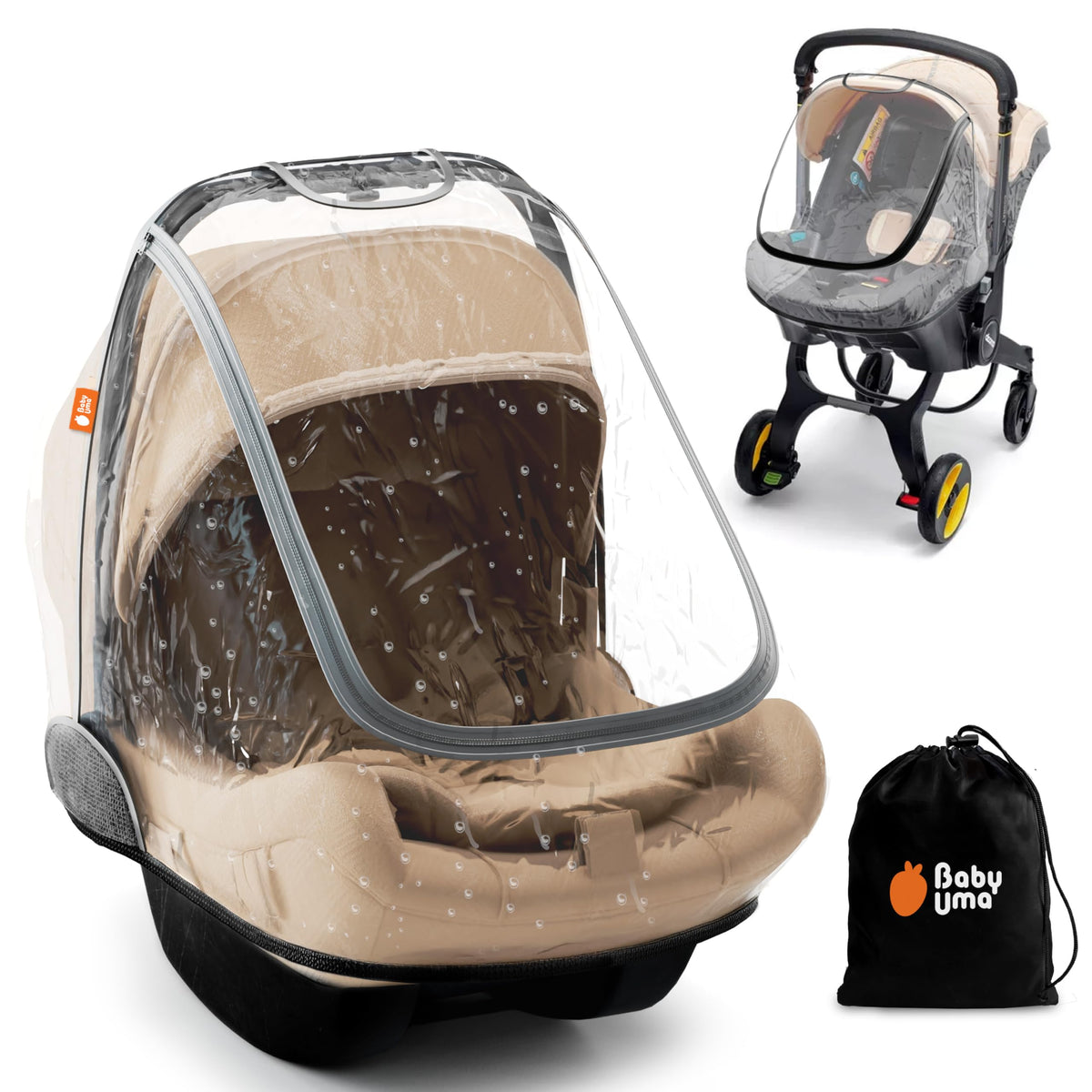 Baby Uma car seat rain cover waterproof protects from rain and wind.