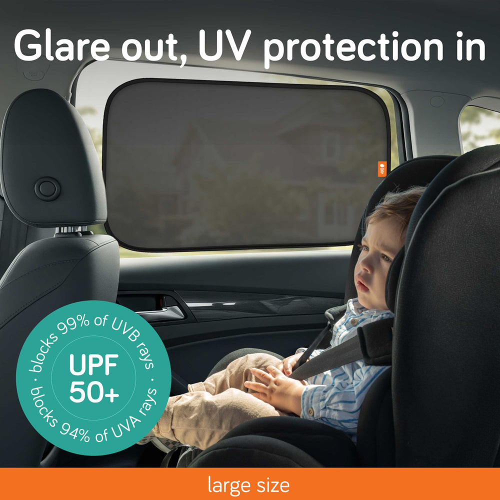 Baby Uma car window shades glare reduction reduces eye strain during drives.