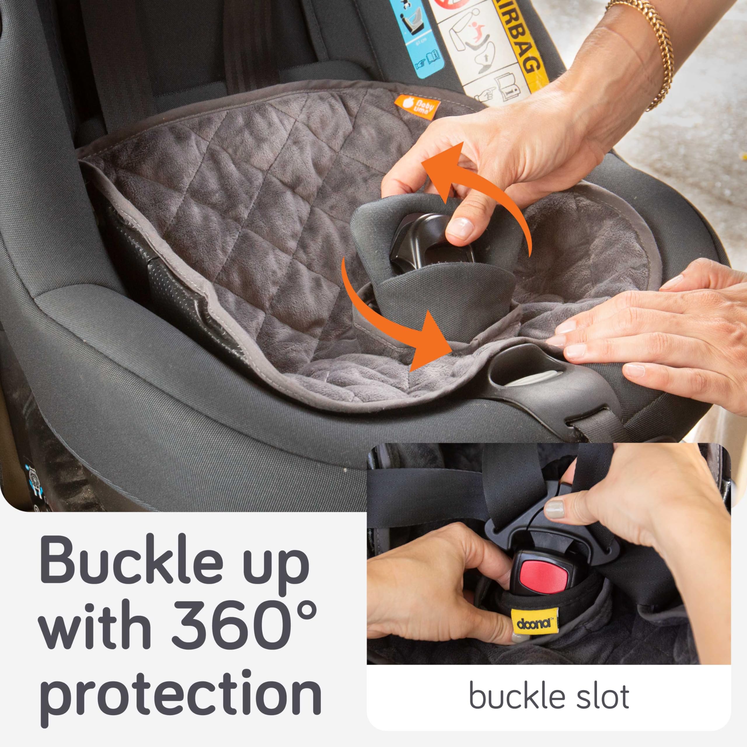 Baby Uma padded velvet cushion adds cozy comfort during rides.