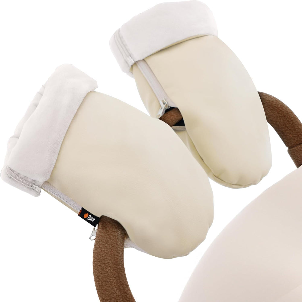 Baby Uma stroller gloves plush fleece interior keeps hands warm on a cold stroll.