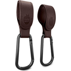Baby Uma Stroller Hooks 2-pack closeup shows leather-style strap for organized baby gear on the go.