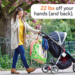 Baby Uma hooks carry four bags for errands.