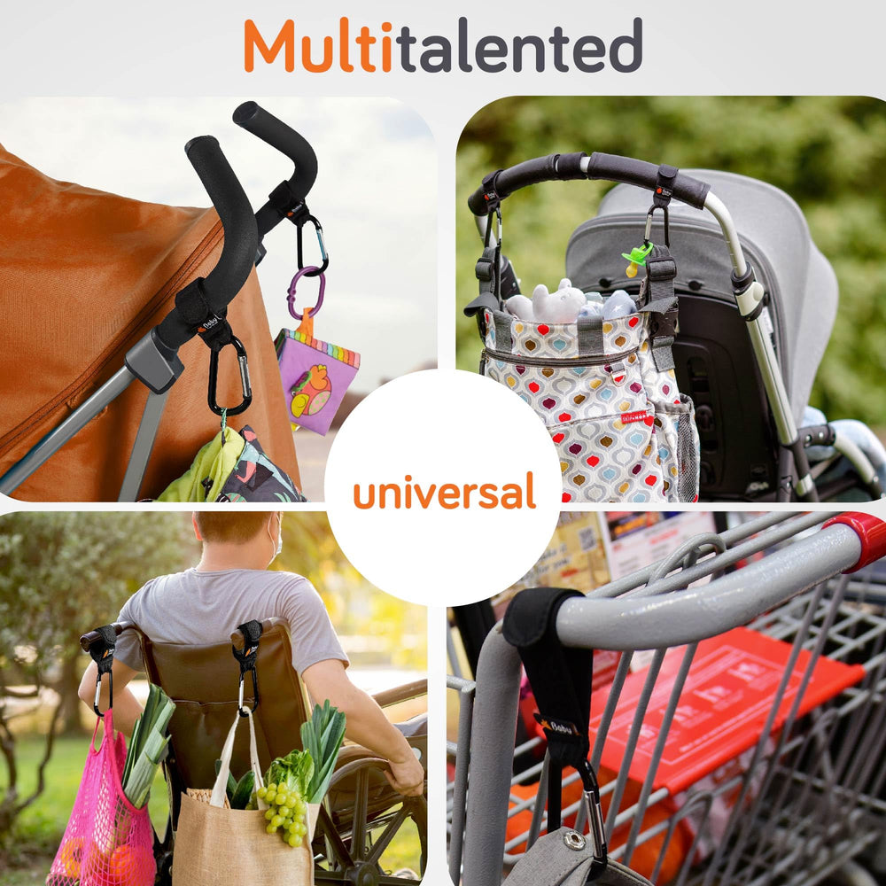 Baby Uma diaper bag clip keeps essentials within reach.