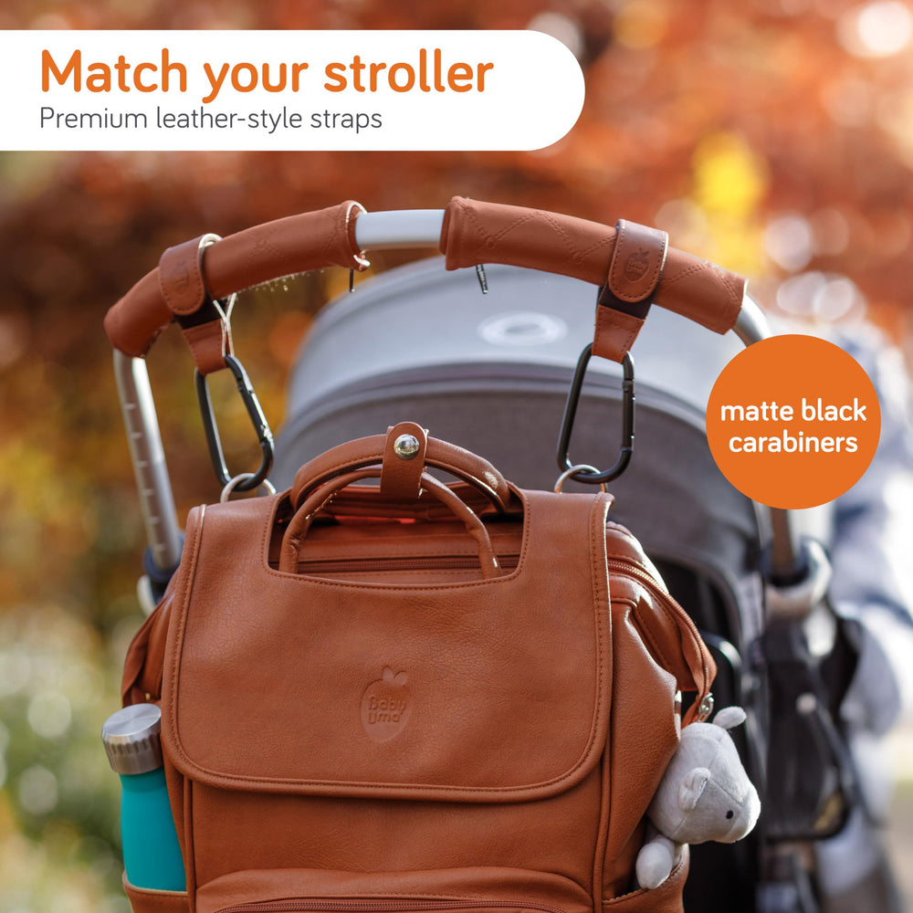 Baby Uma stroller hooks matte black carabiners provide secure, quick-access attachment for baby bags
