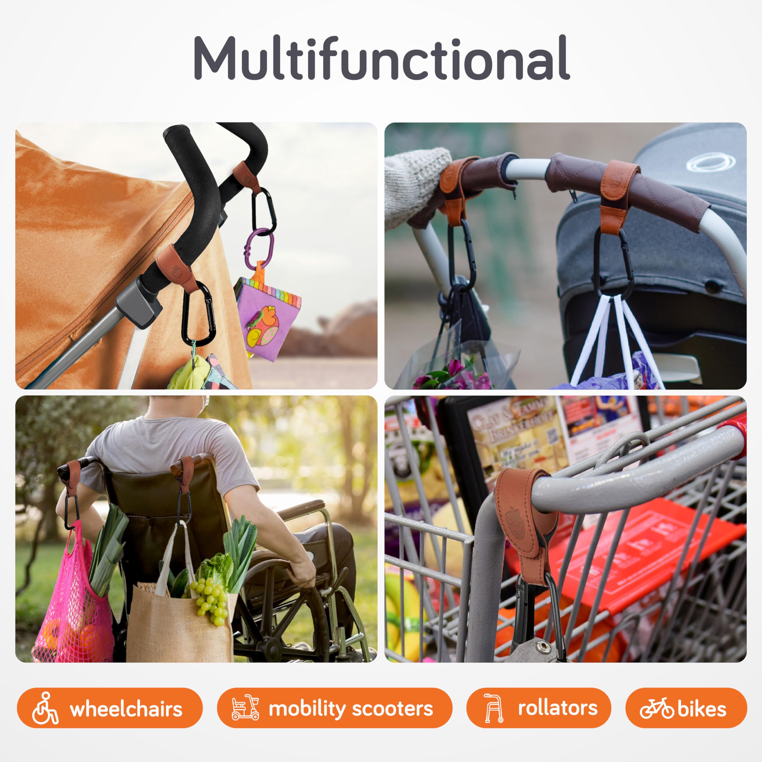 Baby Uma stroller hooks feature a non-slip design to keep items in place