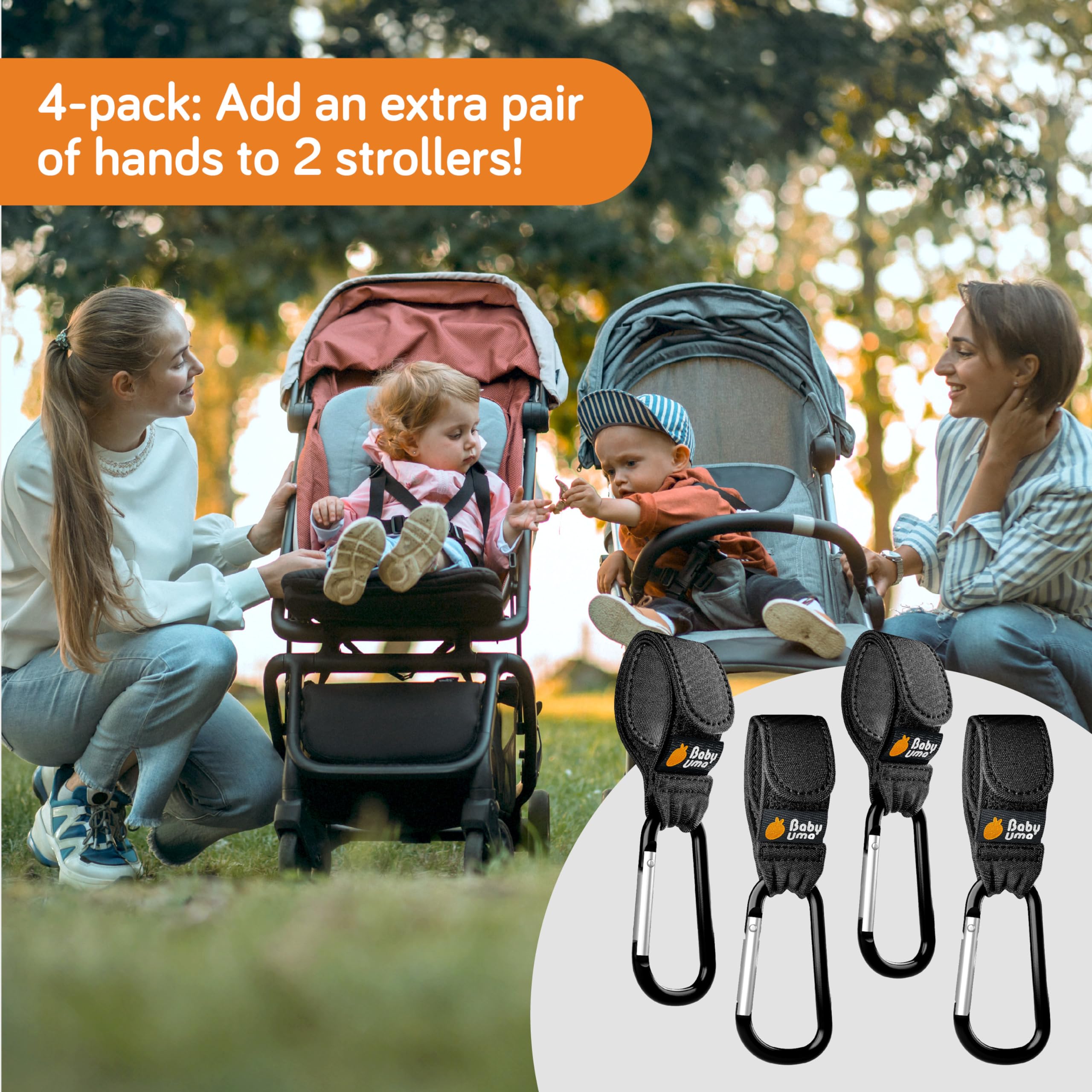 Baby Uma one-hand opening demonstrates quick, easy attachment.