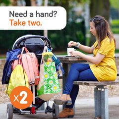 Baby Uma stroller hooks one-hand-opening demonstrates easy attachment when arms are full