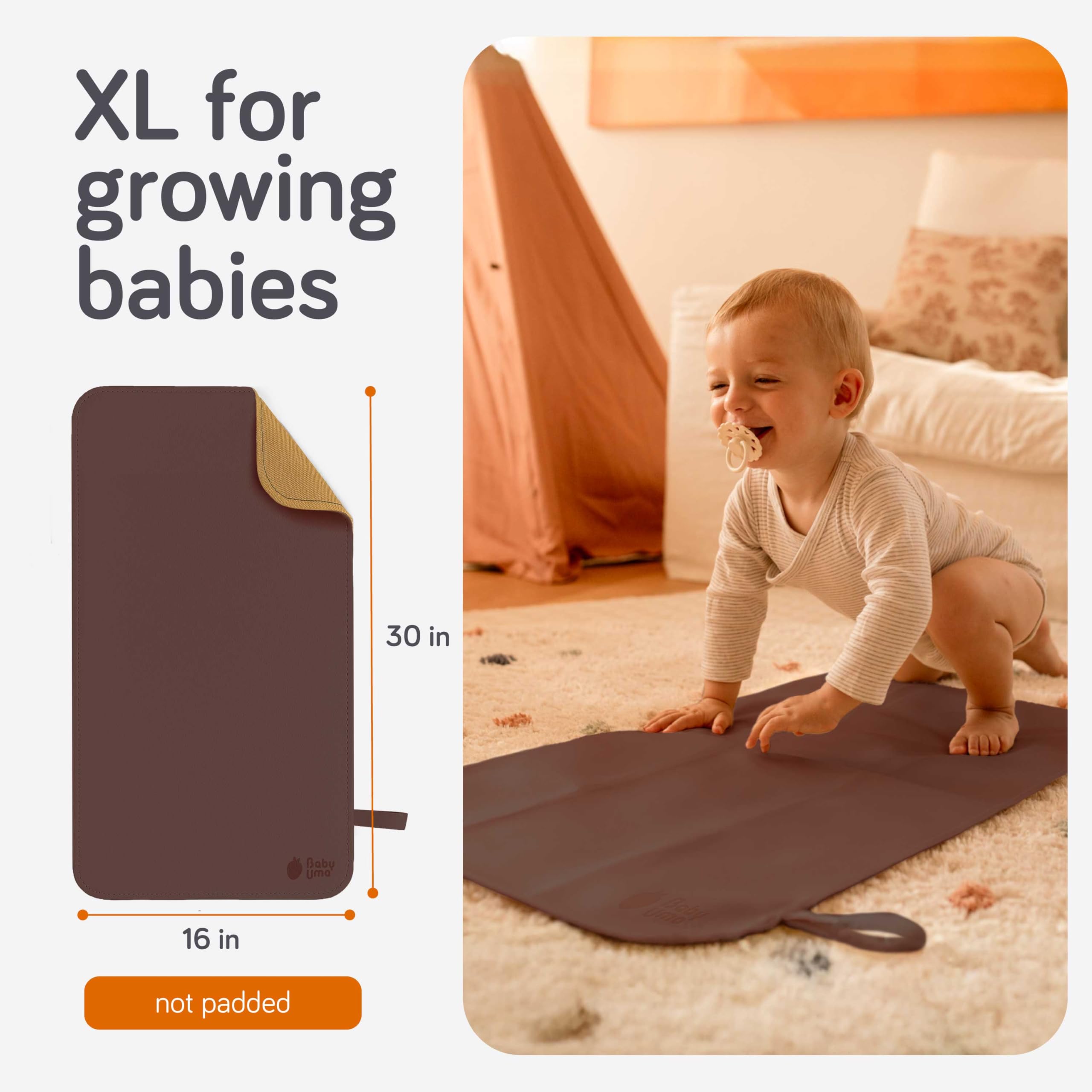 Baby Uma wipe-clean surface makes quick cleanup after messy moments.