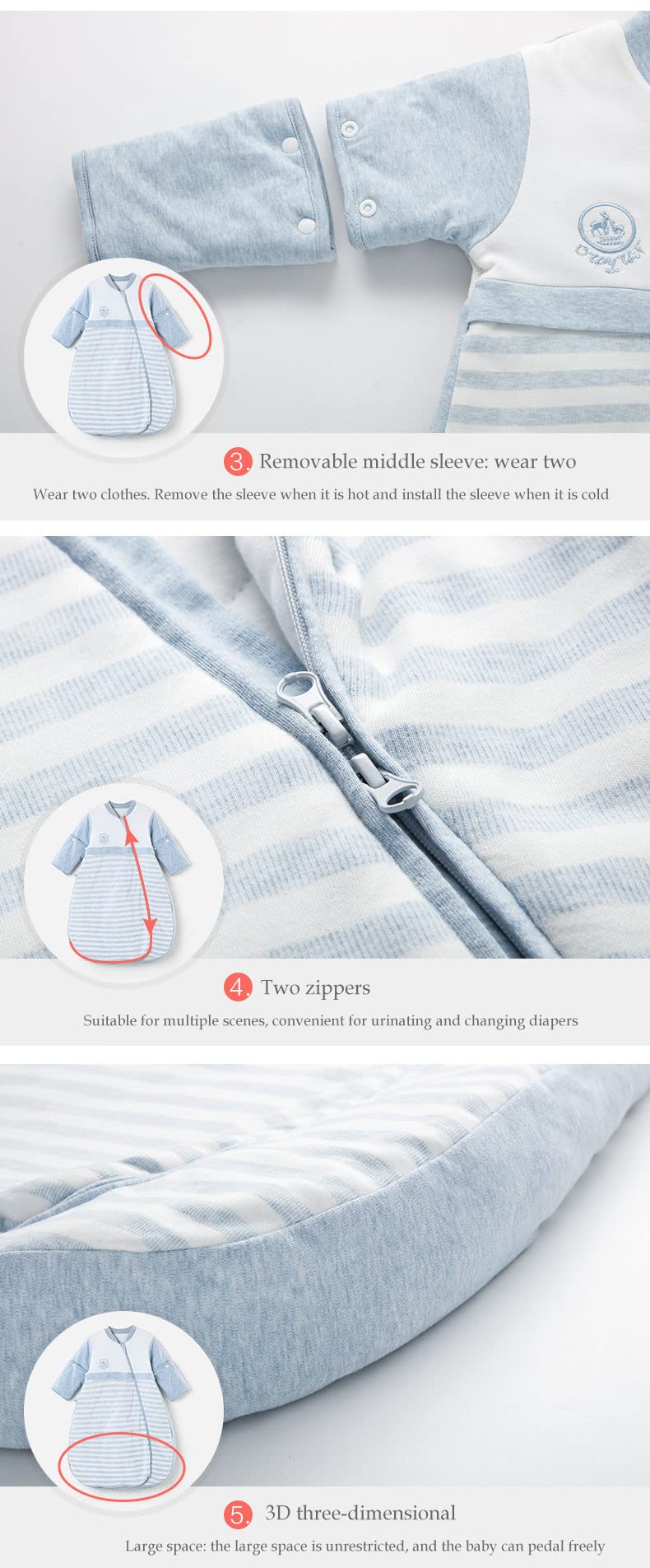 Babyah Kids Wearable Blanket with two-way zipper for effortless layer changes during sleep