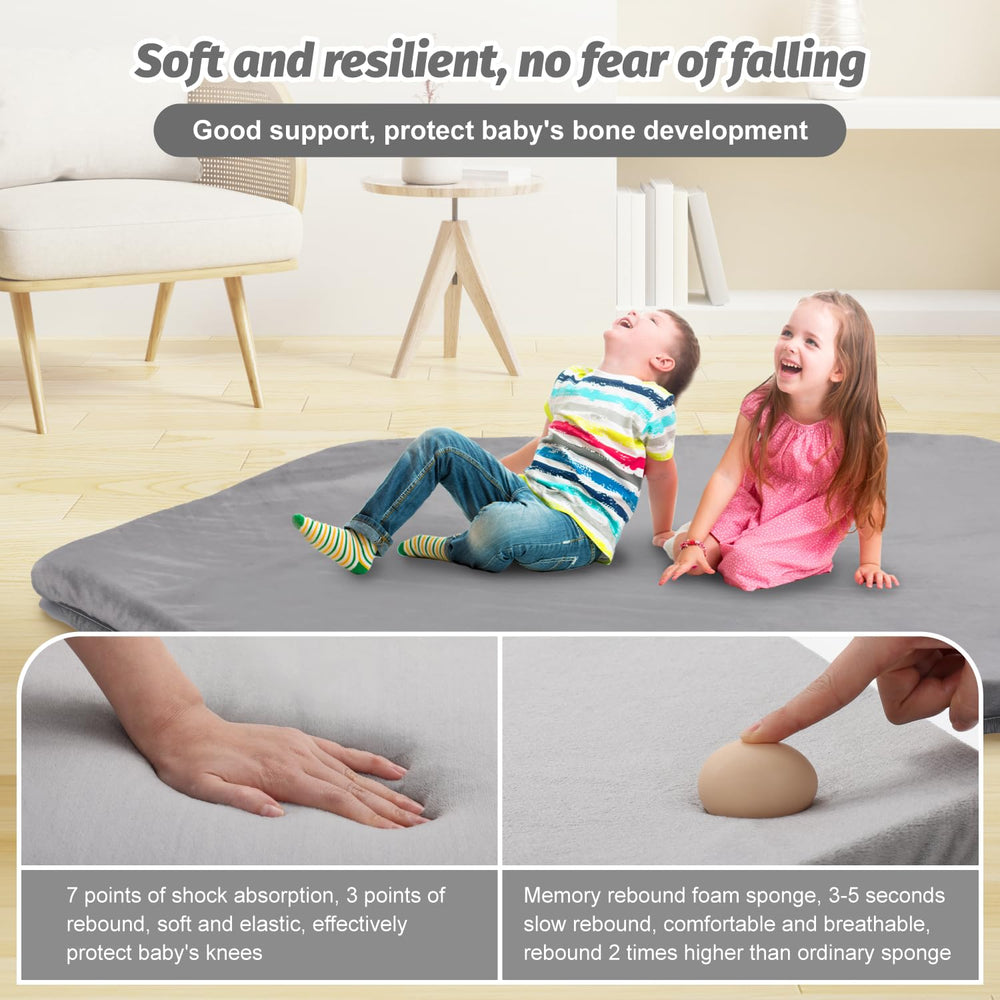 BabyAlly Baby Play Mat thick foam closeup illustrates non-slip bottom for safe play