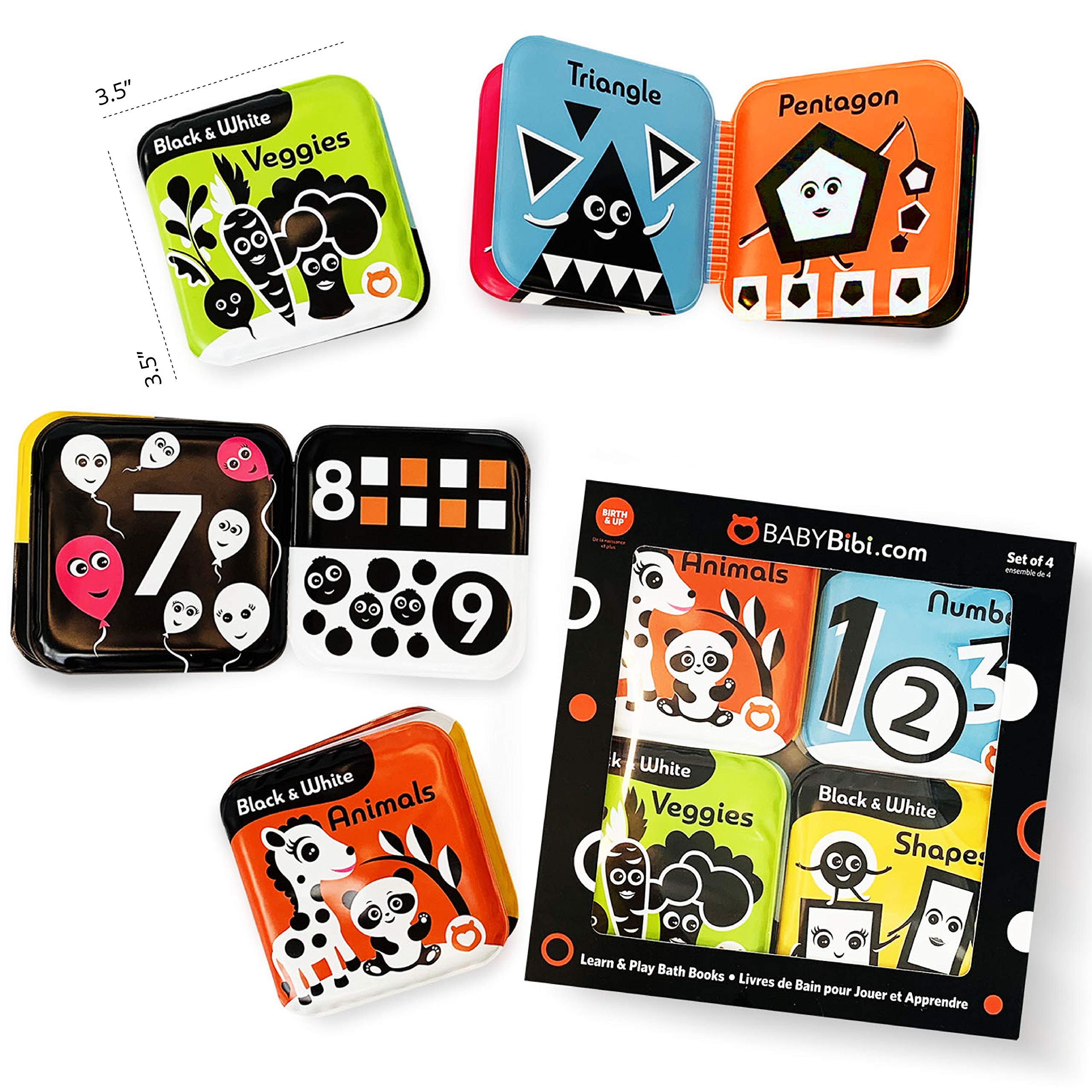 BabyBibi floating bath books high-contrast pages highlights bold black-and-white images for early recognition