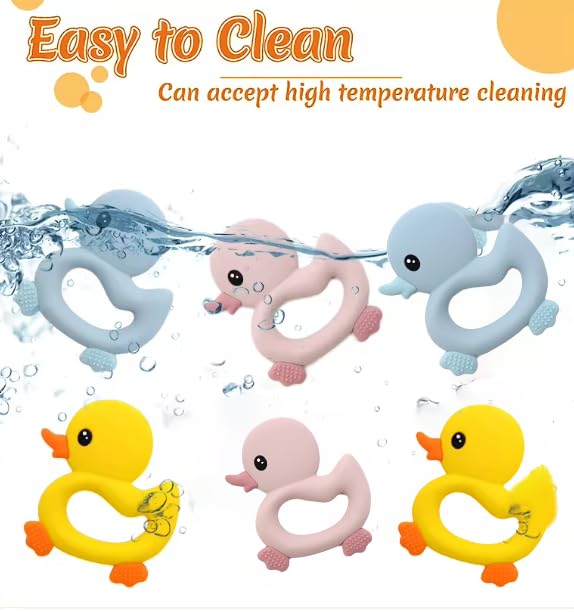 BabyBite duck teether with lanyard attachment option for stroller or car seat.