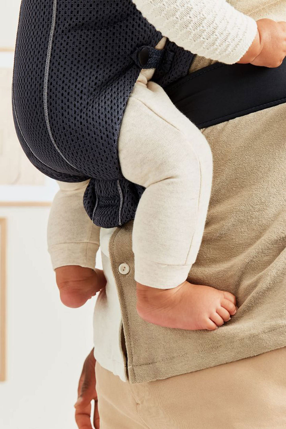 BabyBjörn Baby Carrier Mini cozy fabric close shot emphasizes softness.