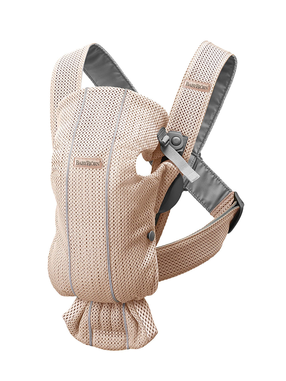 BabyBjörn Baby Carrier Mini front view showcases newborn-ready design for quick sessions.