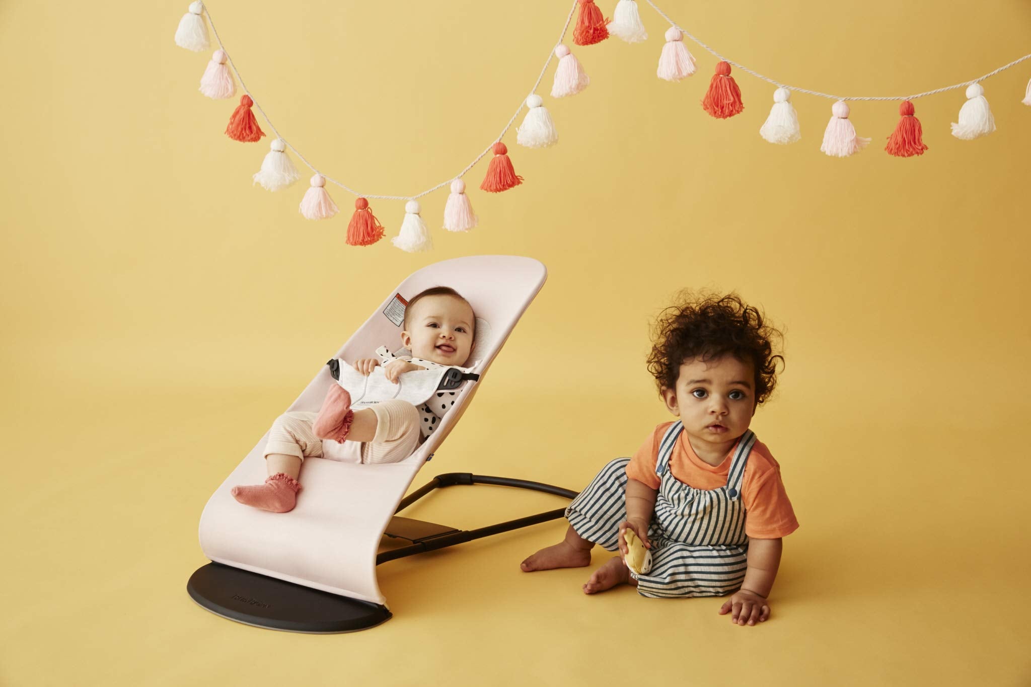 BabyBjörn Bouncer Balance Soft folded flat demonstrates easy storage and portability.