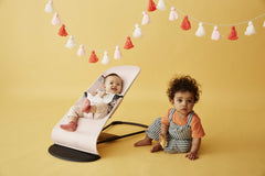 BabyBjörn Bouncer Balance Soft folded flat demonstrates easy storage and portability.