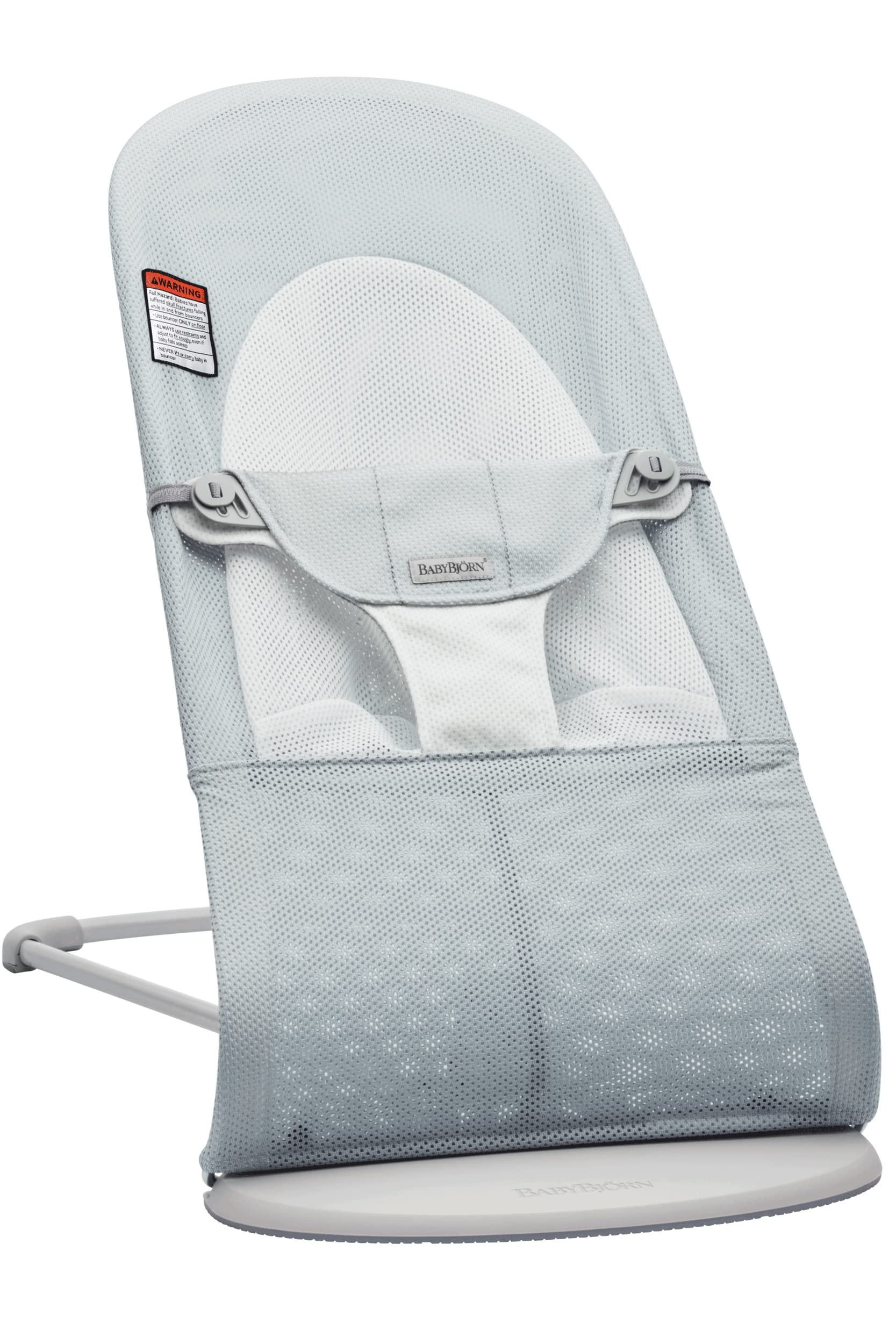 BabyBjörn Bouncer Balance Soft mesh silver/white front view for soothing newborn rocking.