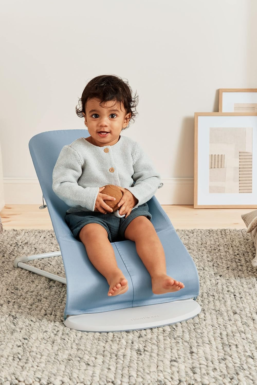 BabyBjörn Bouncer Bliss blue woven folded for easy transport and storage
