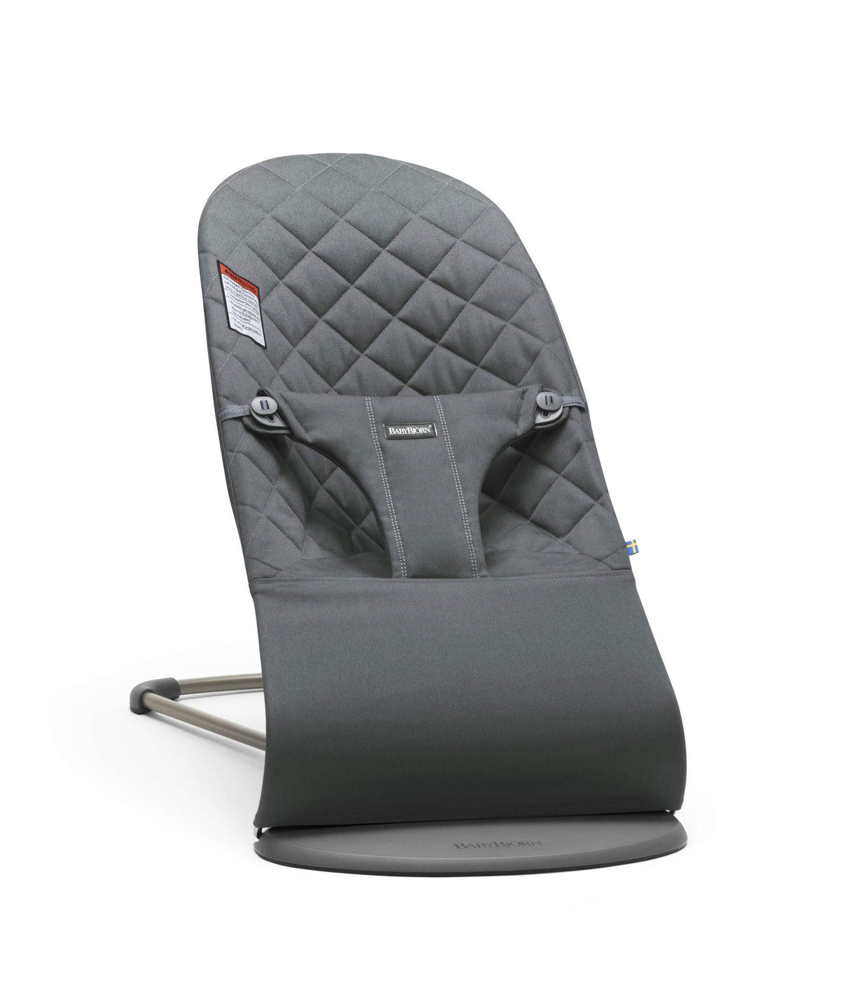 BabyBjörn Bouncer Bliss cotton anthracite front view shows cozy newborn support.