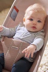 BabyBjörn Bouncer Bliss Mesh Dusty Pink demonstrates 3-position adjustability