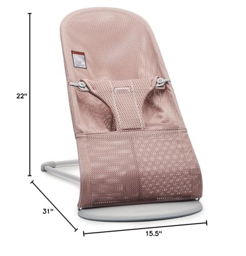 BabyBjörn Bouncer Bliss Mesh Dusty Pink in-use with baby
