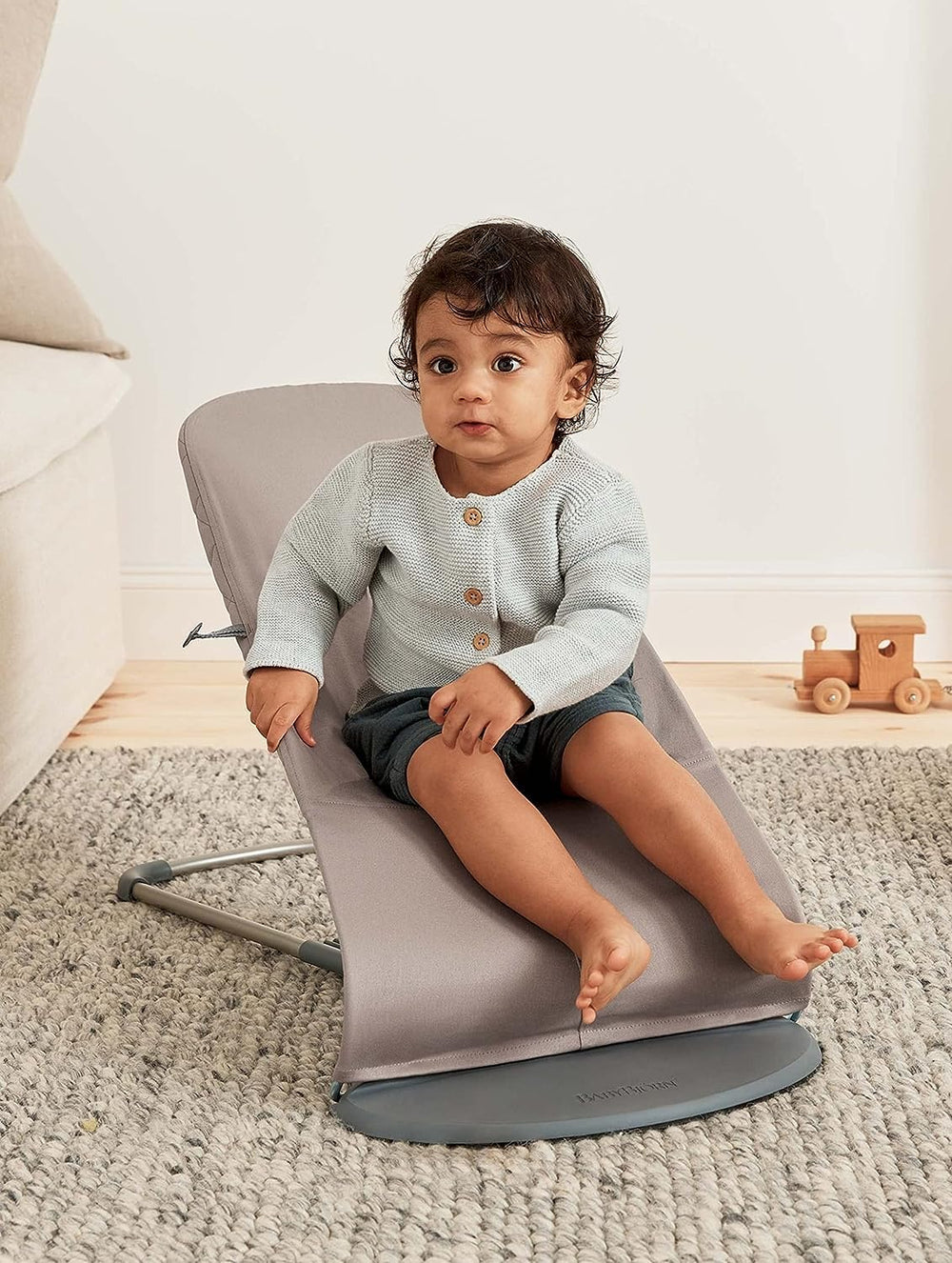 BabyBjörn Bouncer Bliss folded for easy transport and compact storage