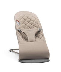 BabyBjörn Bouncer Bliss sand gray seat close-up with soft woven fabric for newborn cuddles