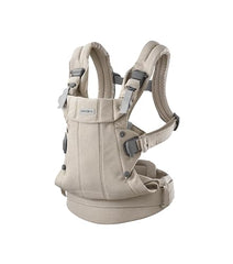 BabyBjörn Harmony ergonomic waist belt close-up emphasizes pressure-relief and lumbar support.