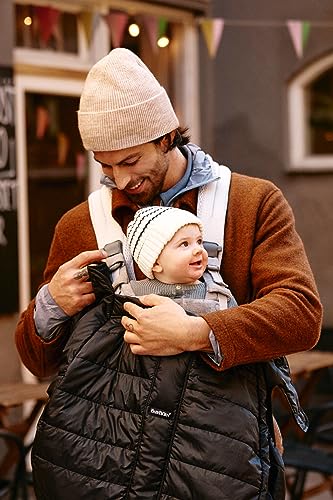 BabyBjörn Winter Cover detachable hood offers easy customization for windy days.