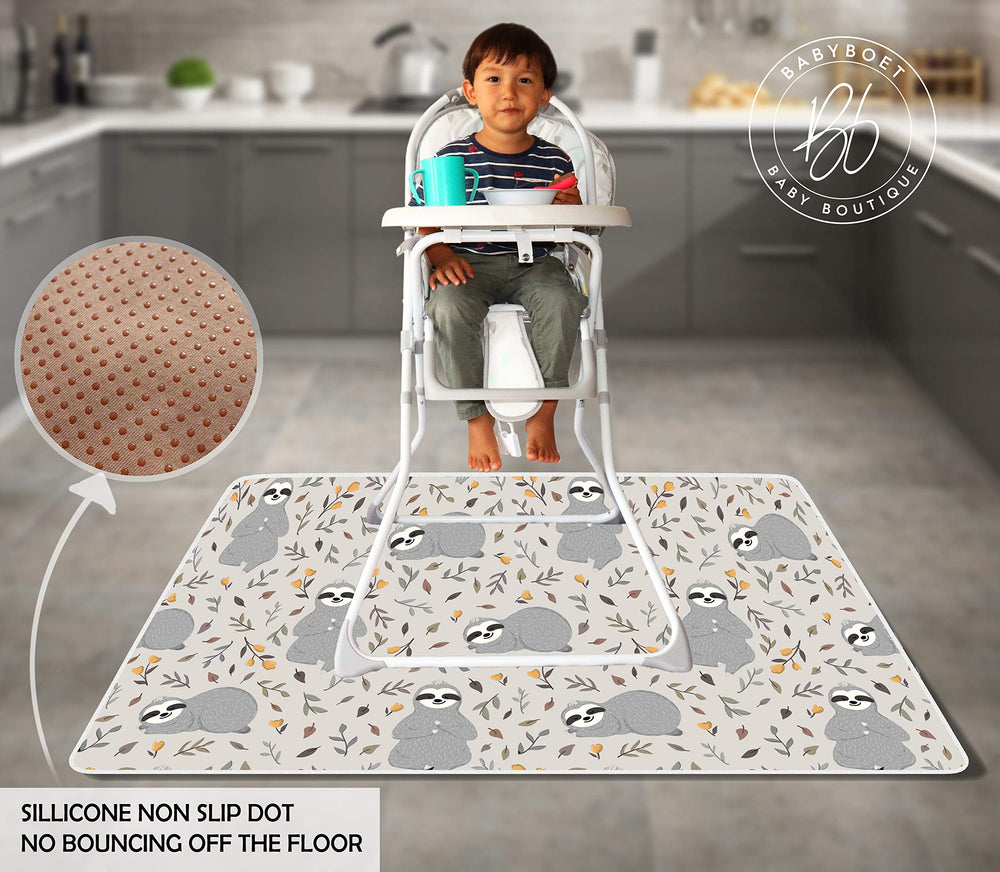 Babyboet Splat Mat with anti-slip backing keeps mat flat during messy meals.