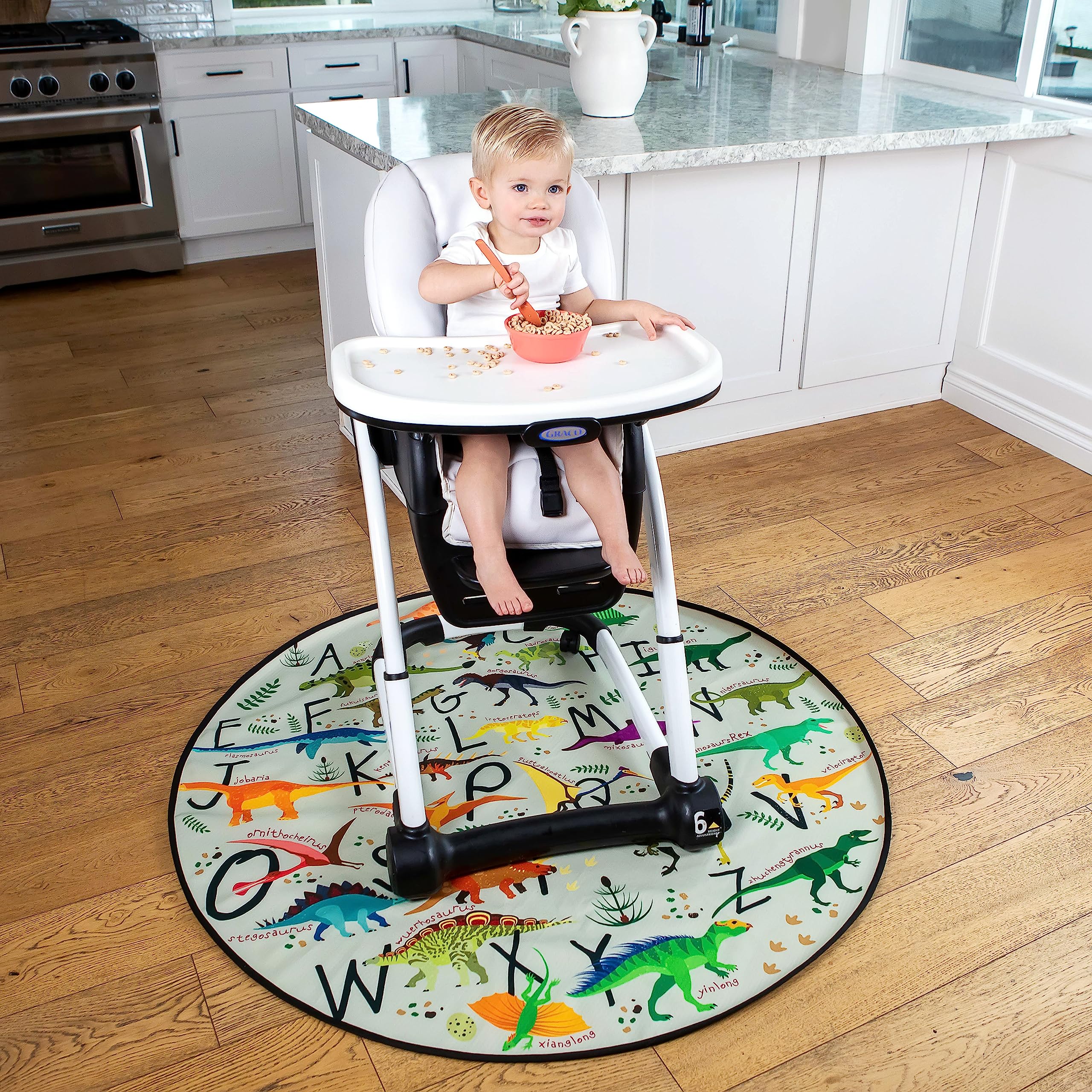 51x51 inch BABYBOET Splat Mat fully covering dining area
