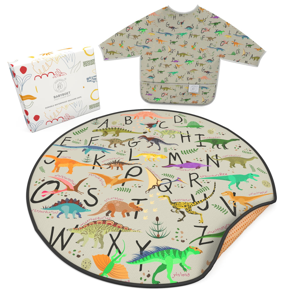 BABYBOET Splat Mat under high chair shows spill protection for floors