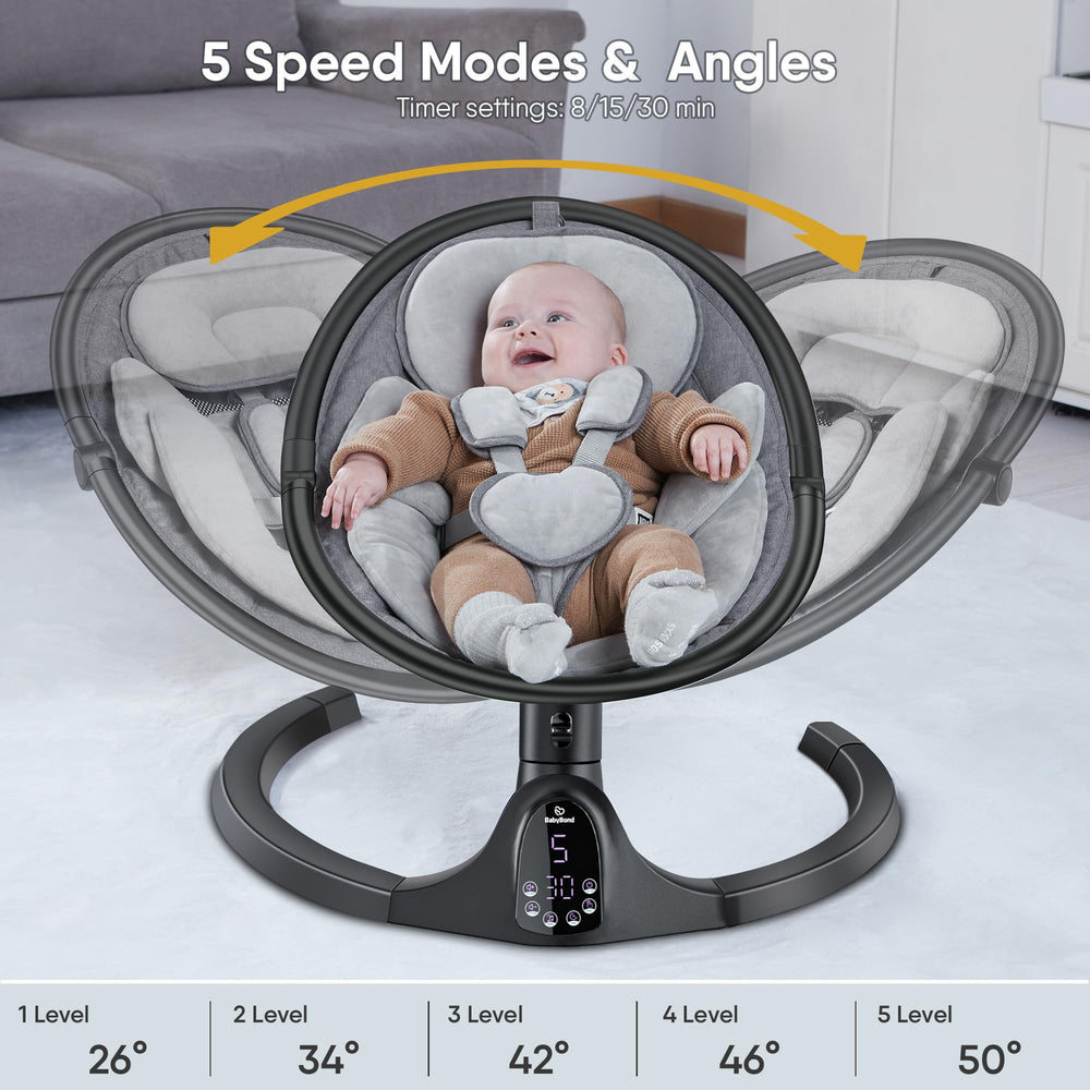 BabyBond baby swing seat-positions guides multi-position seating for growing babies comfort.