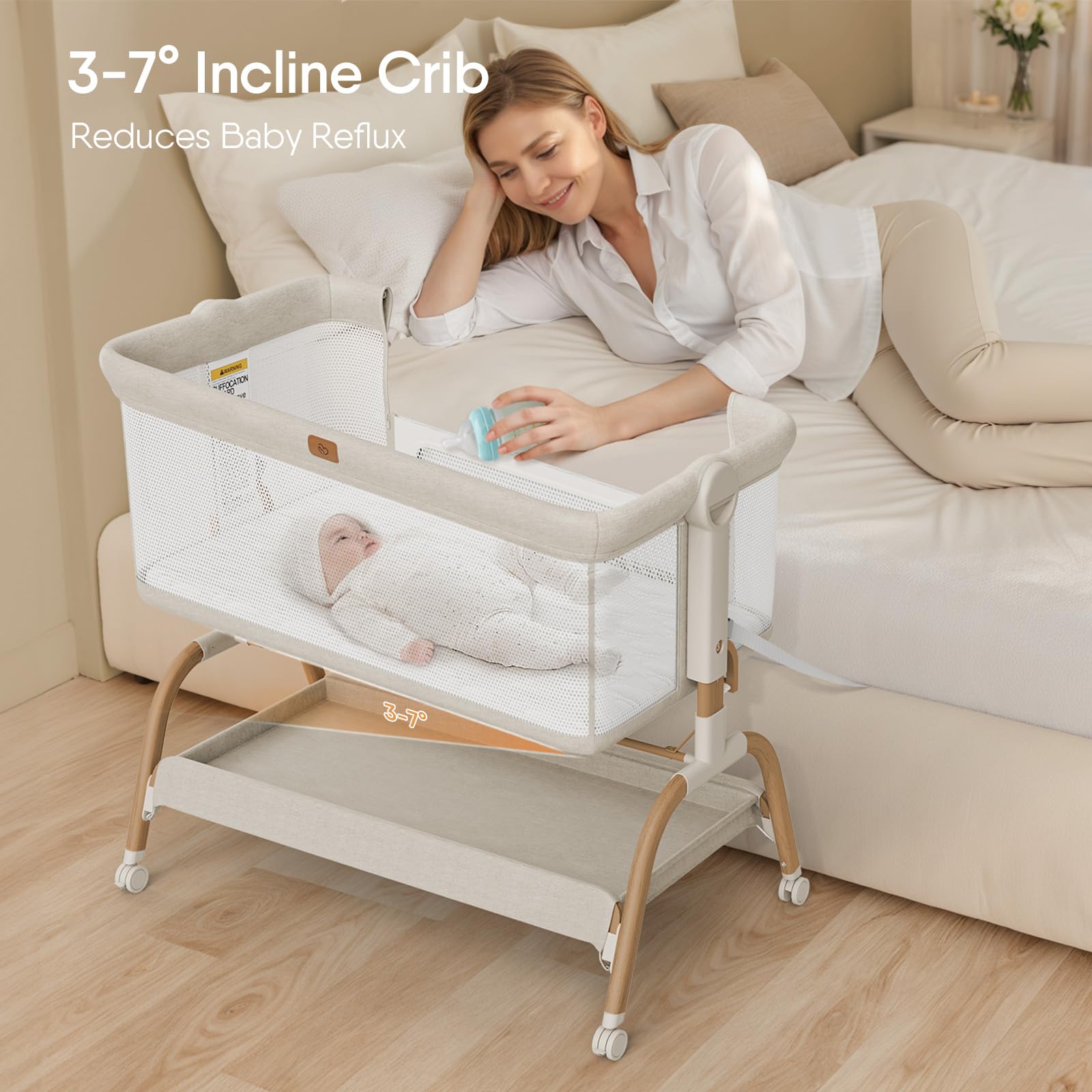 BabyBond bassinet bedside crib drop-down side enables easy nighttime nursing