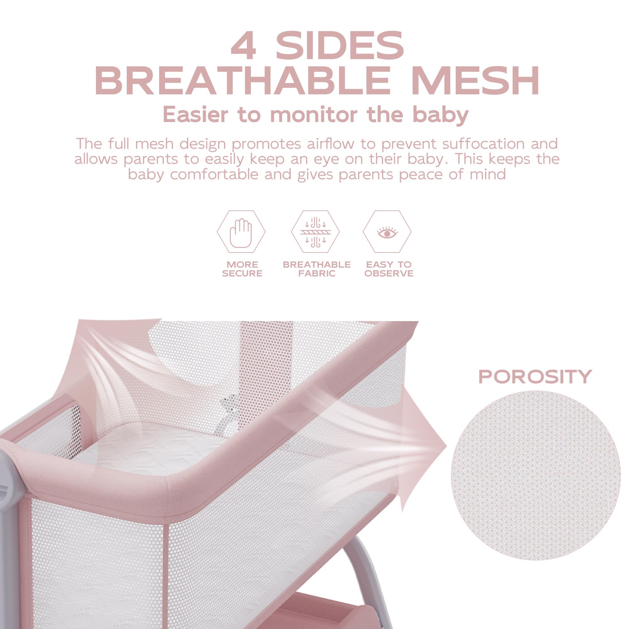 BabyBond bassinet height adjustable design aligns with bed height for convenient night feeding.