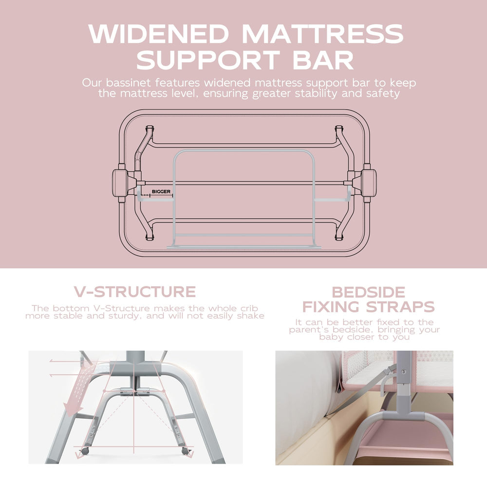 BabyBond bassinet four wheels and wide base ensure stability and smooth mobility.