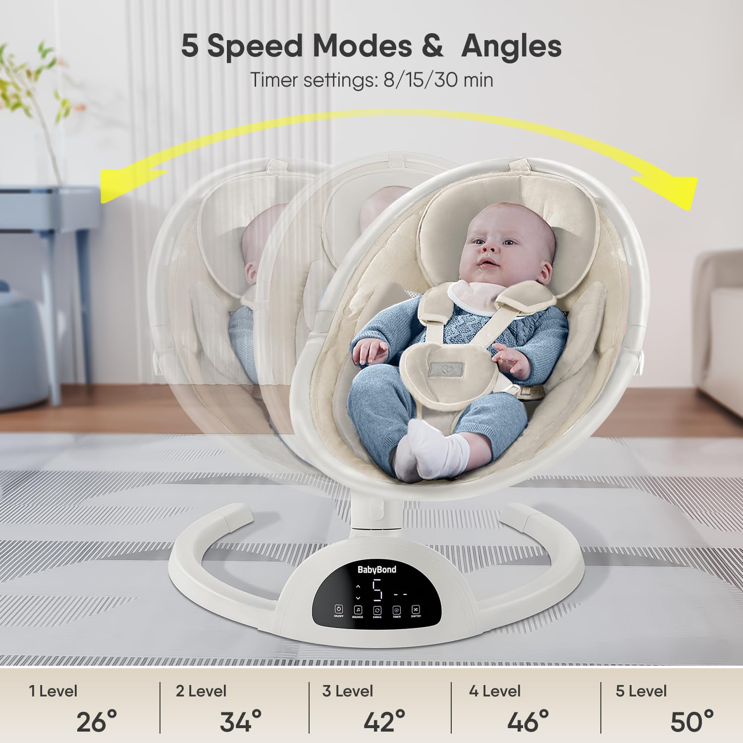 BabyBond swing with Bluetooth speaker for baby music during quiet time