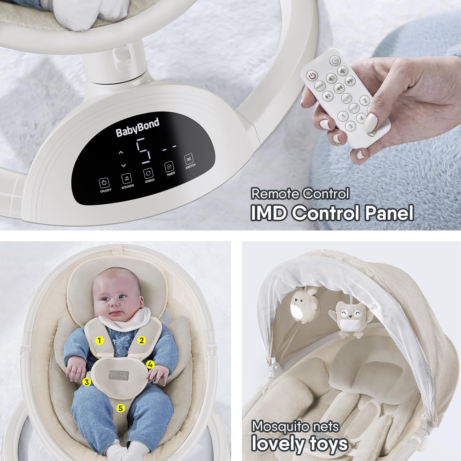 Mosquito net included with the BabyBond swing for outdoor use