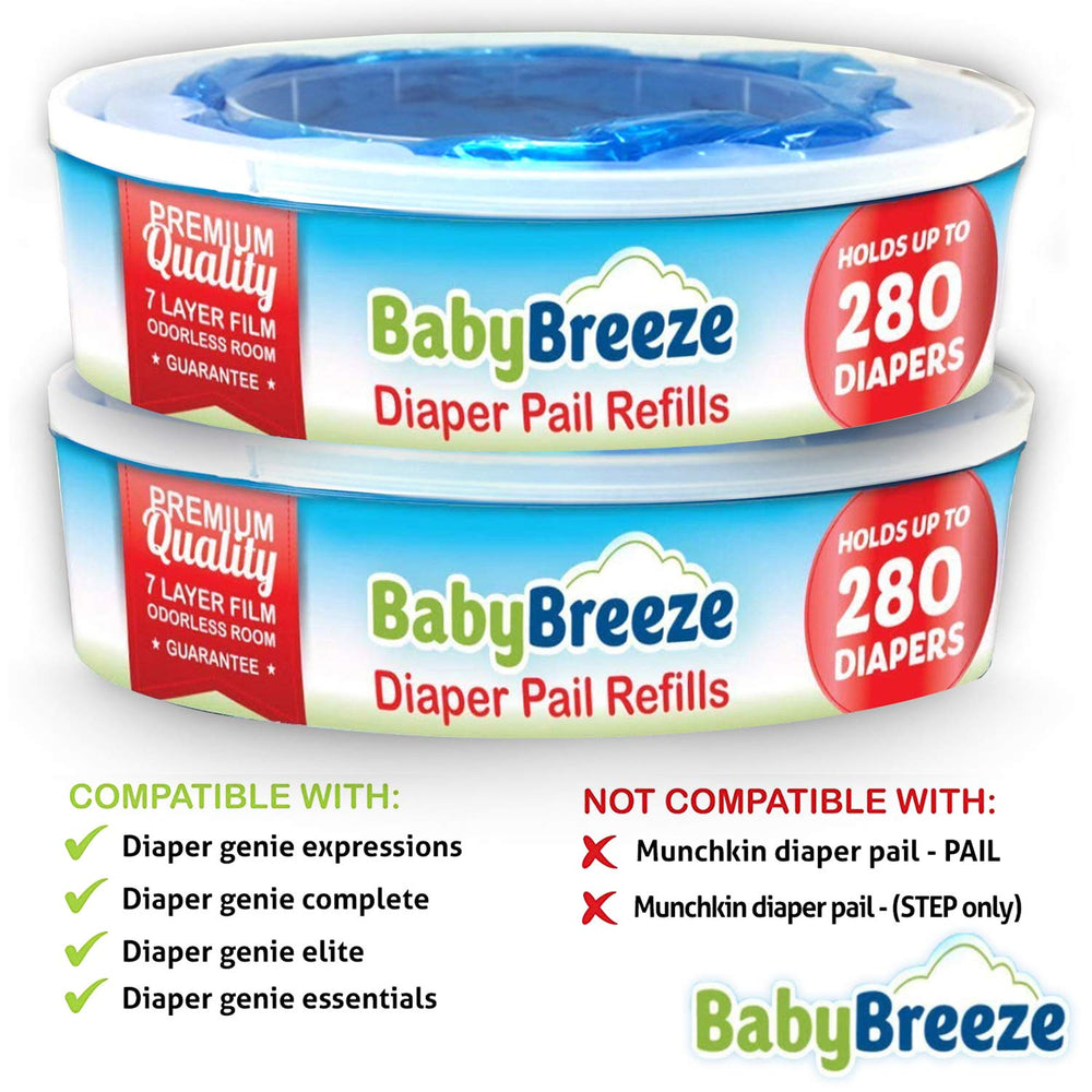 BabyBreeze diaper-genie-compatible bags pack shows universal fit and easy replacement
