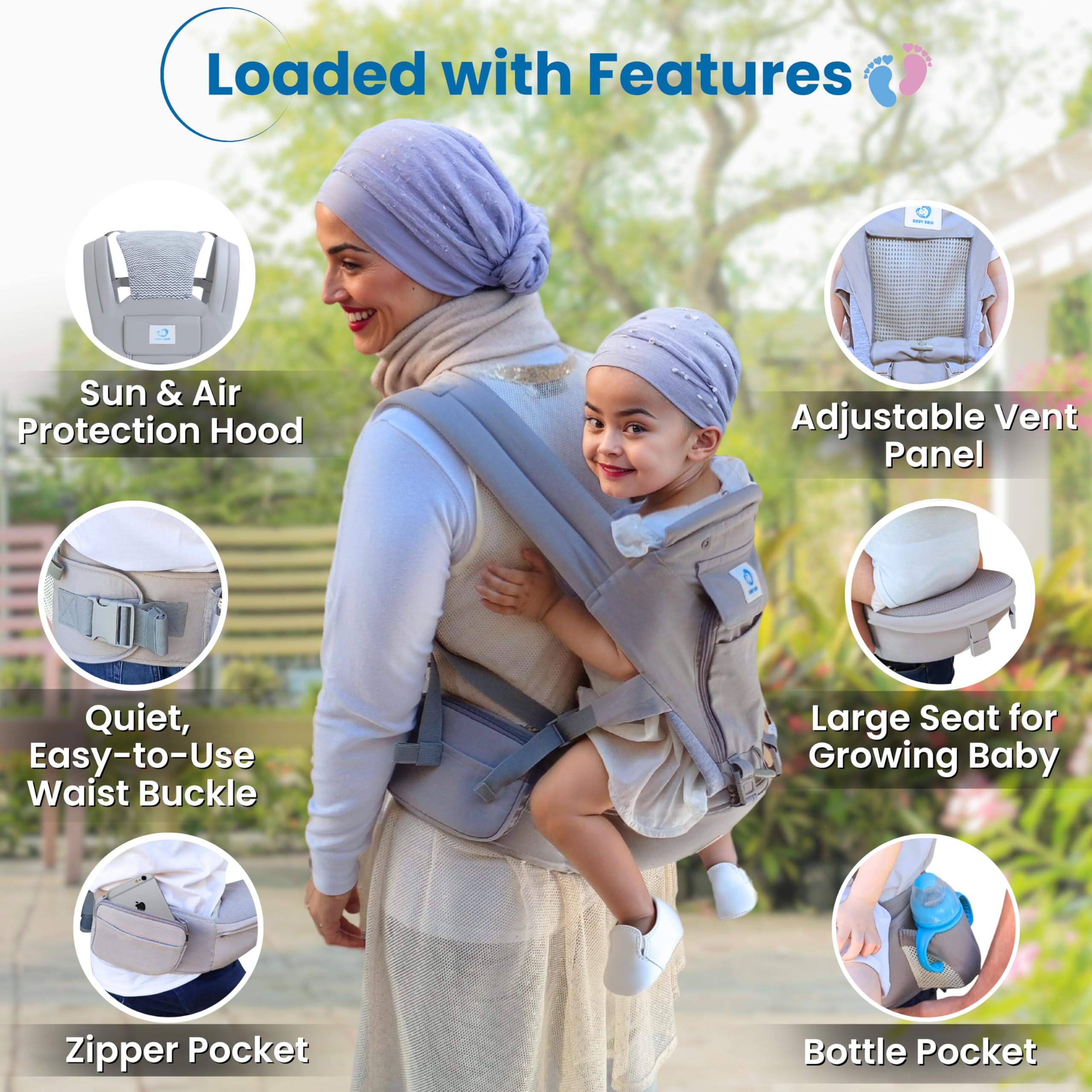 BabyBrio protective hood shielding baby from sun and wind