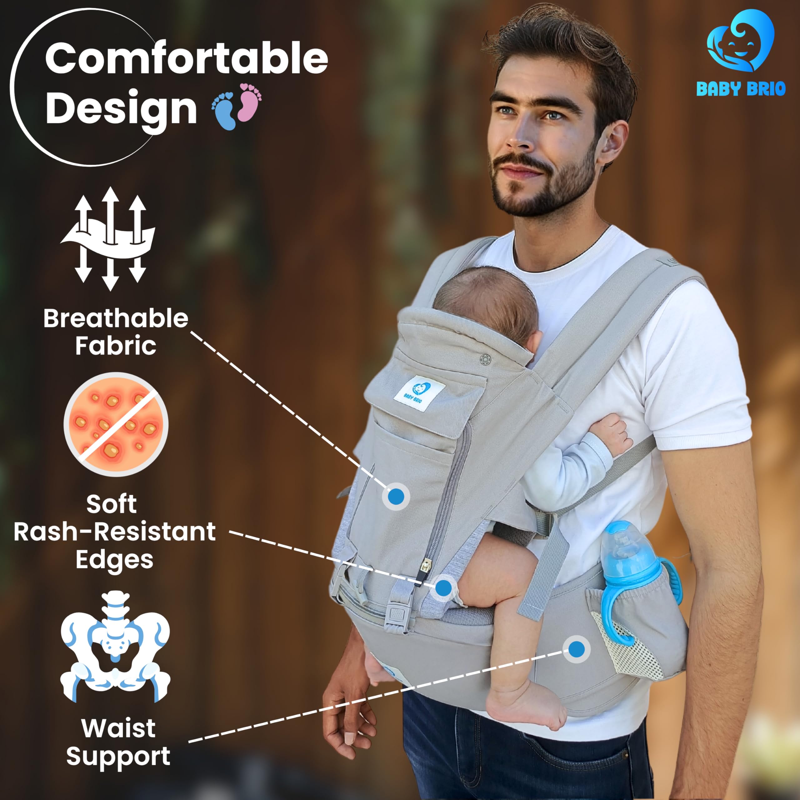 BabyBrio quick-release buckles and adjustable straps in action