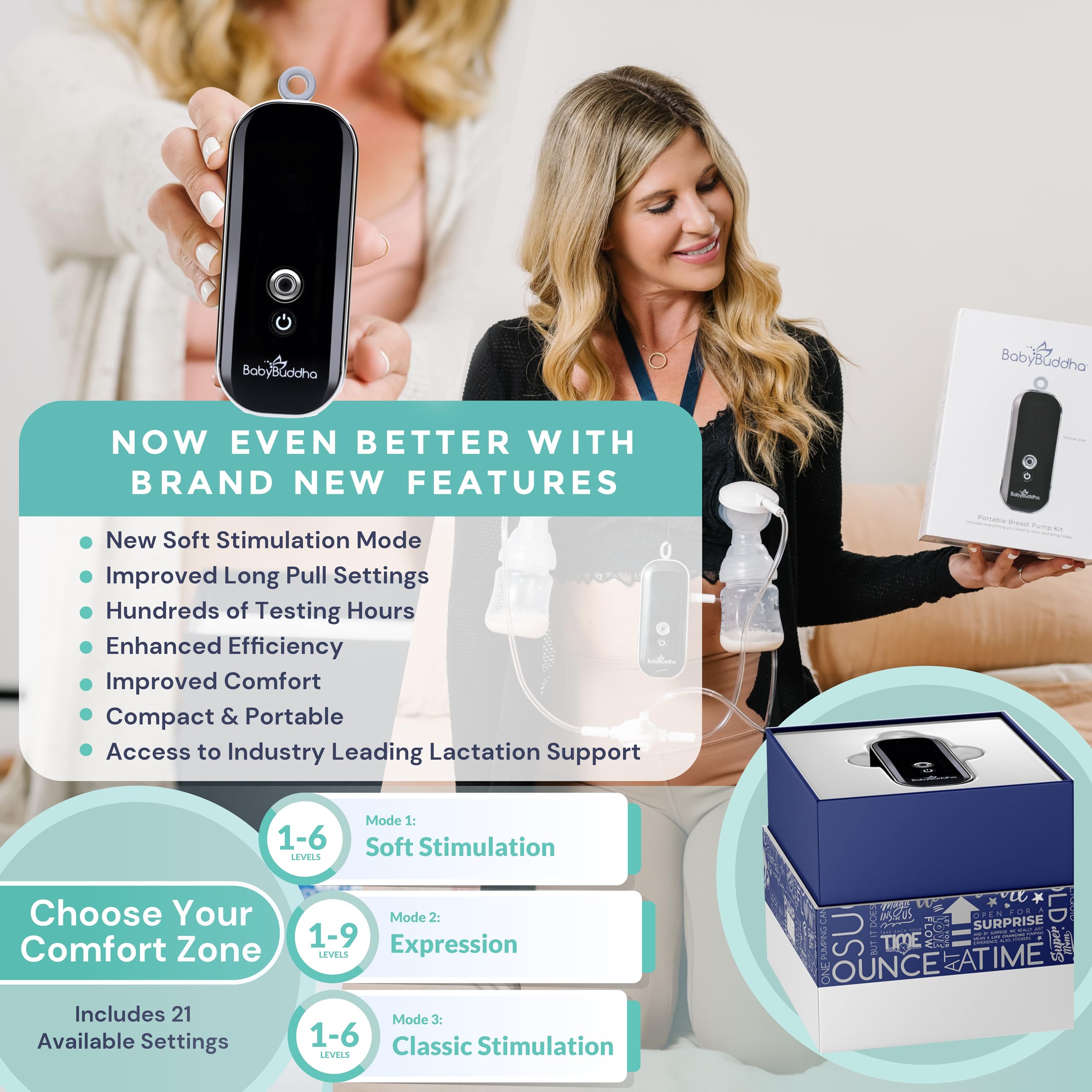 BabyBuddha Breast Pump 2.0 soft stimulation mode demonstrates gentle expression