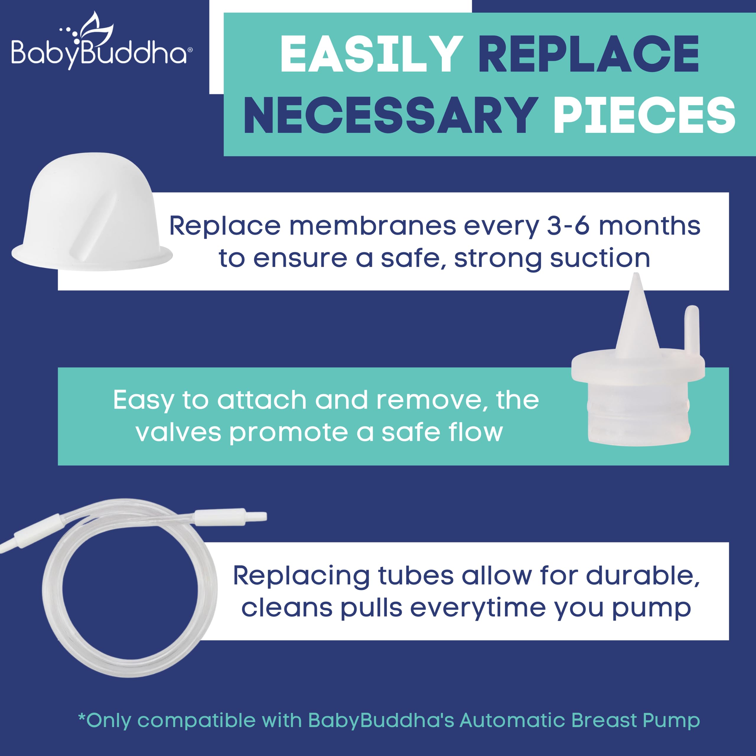 BabyBuddha tubing set ensures smooth milk flow and easy, hygienic cleaning.