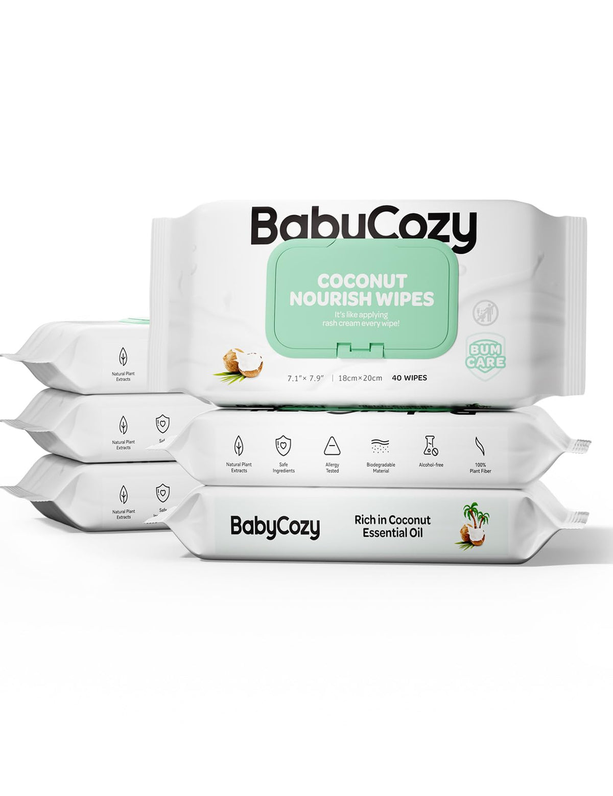 Babycozy Sensitive Wipes 6-pack packshot shows a convenient bundle for busy parents.