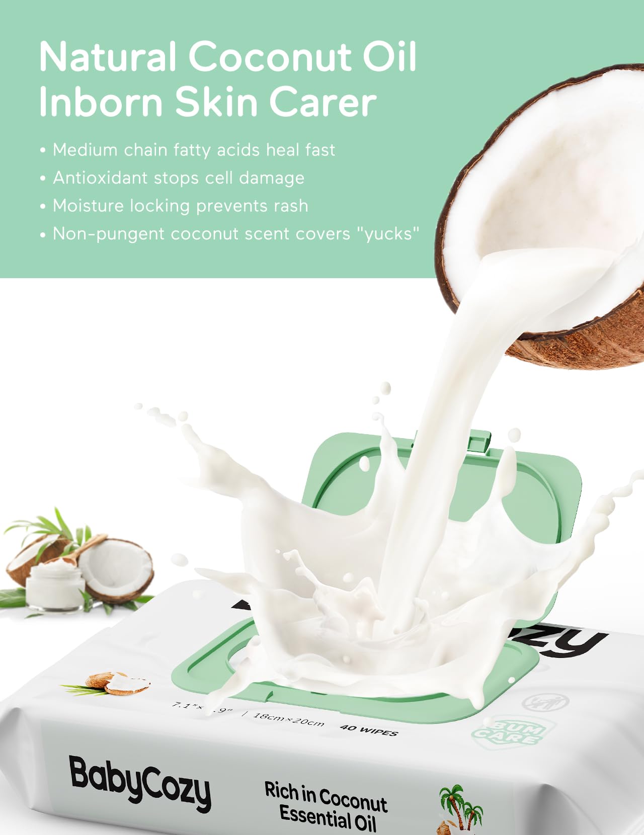 Babycozy Sensitive Wipes eco-friendly biodegradable label emphasizes planet-friendly care.