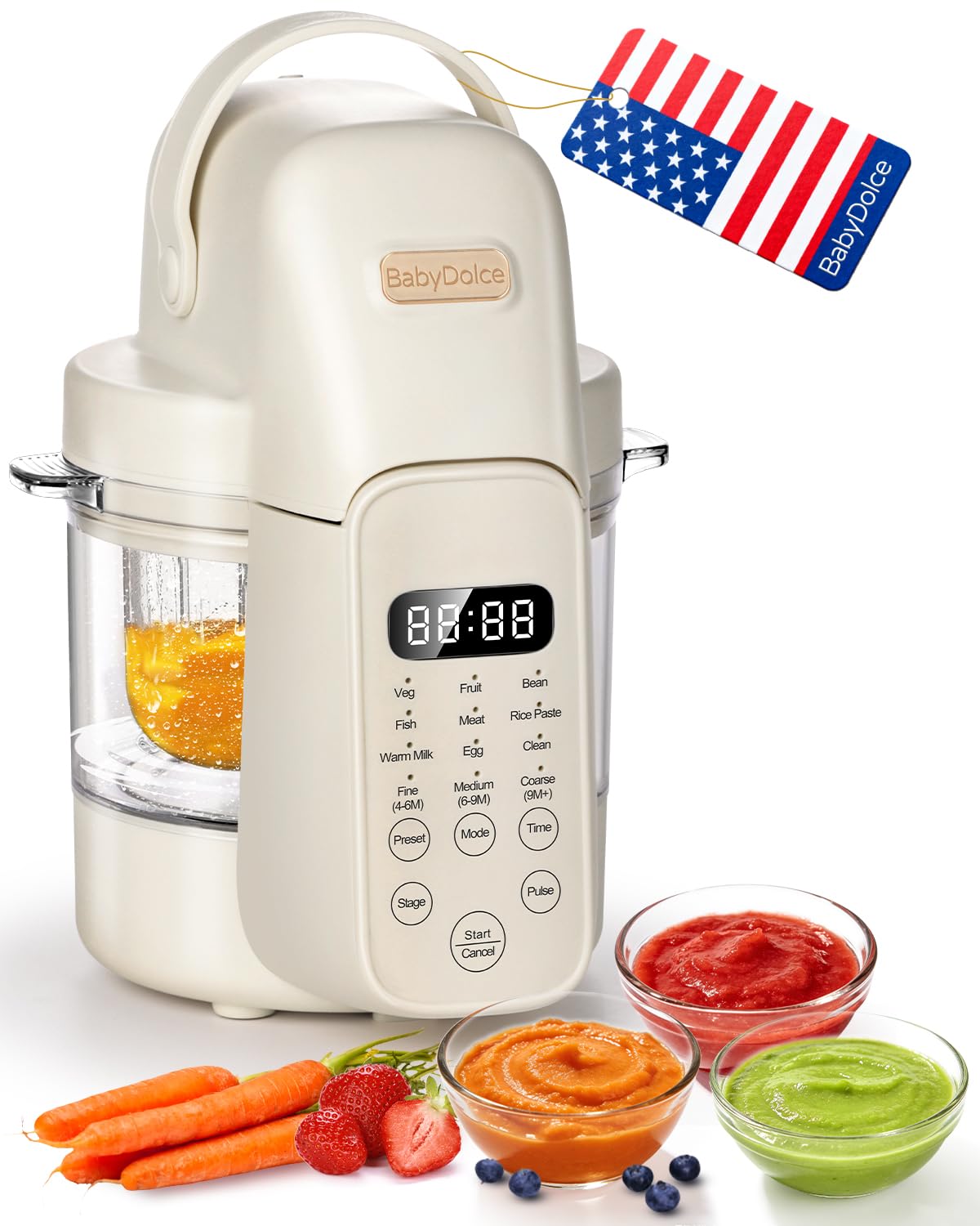 Baby Dolce 9in1 glass baby food processor top view demonstrates compact design for quick meals.