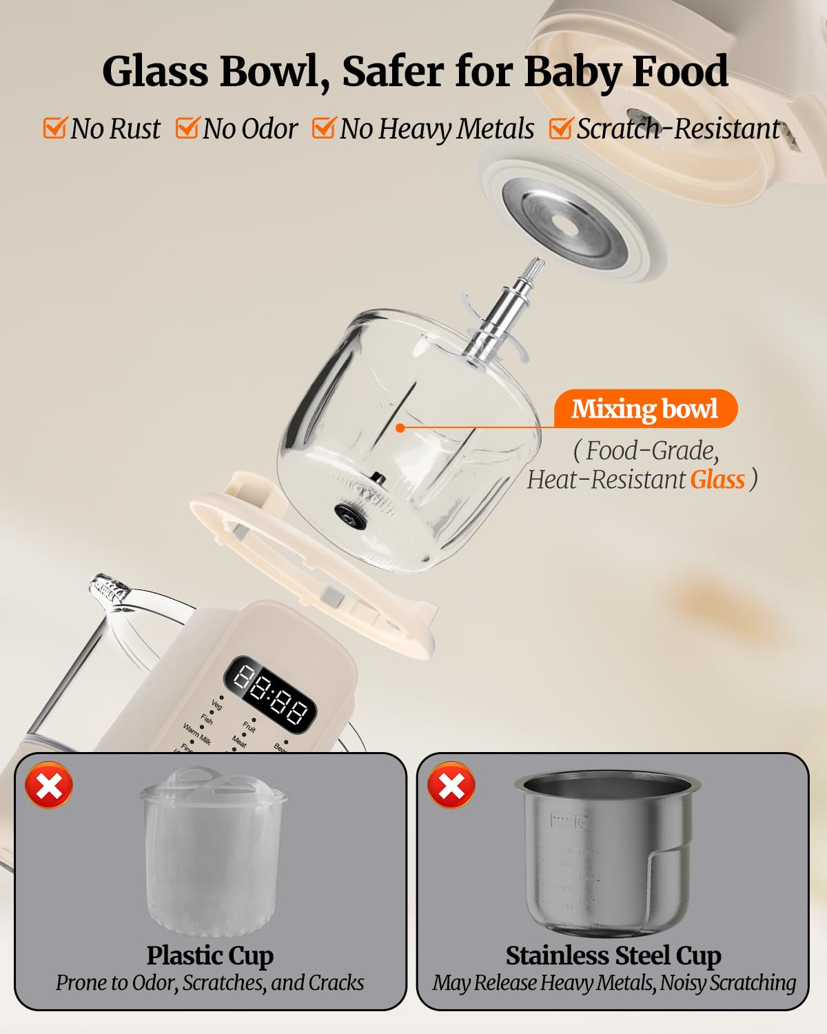 Baby Dolce six-blades pulse-tech enables smooth purees and fine textures.